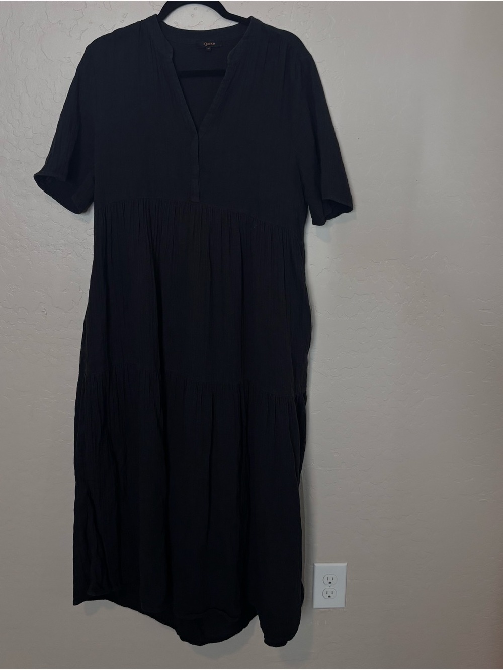 Quince Black Cotton Gauze Maxi Dress Women's Medium Short Sleeve